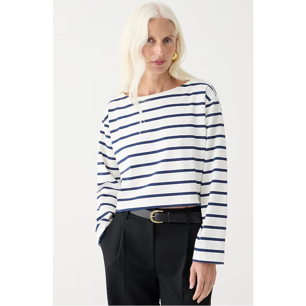 J.crew‎ Cropped boatneck T-shirt in mariner cotton